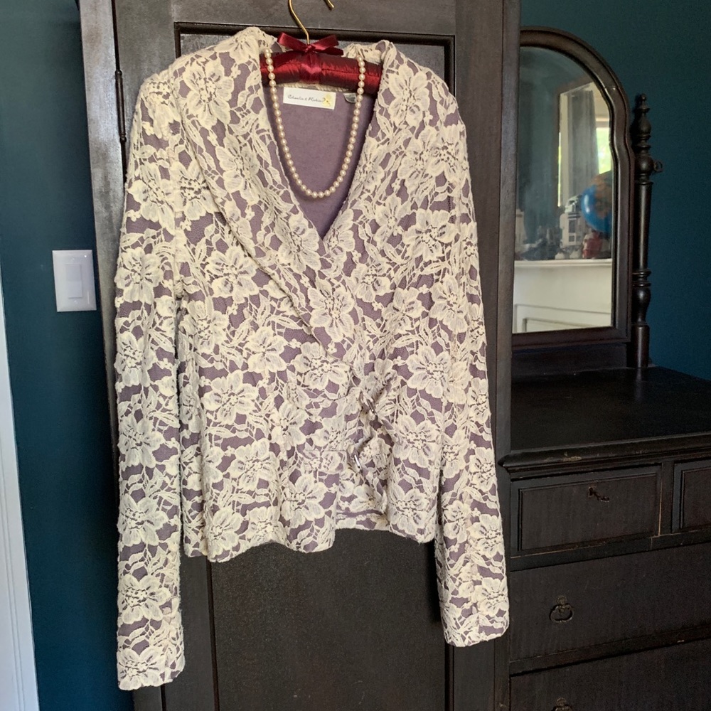 Dusty Lavender and Off White Wool Sweater